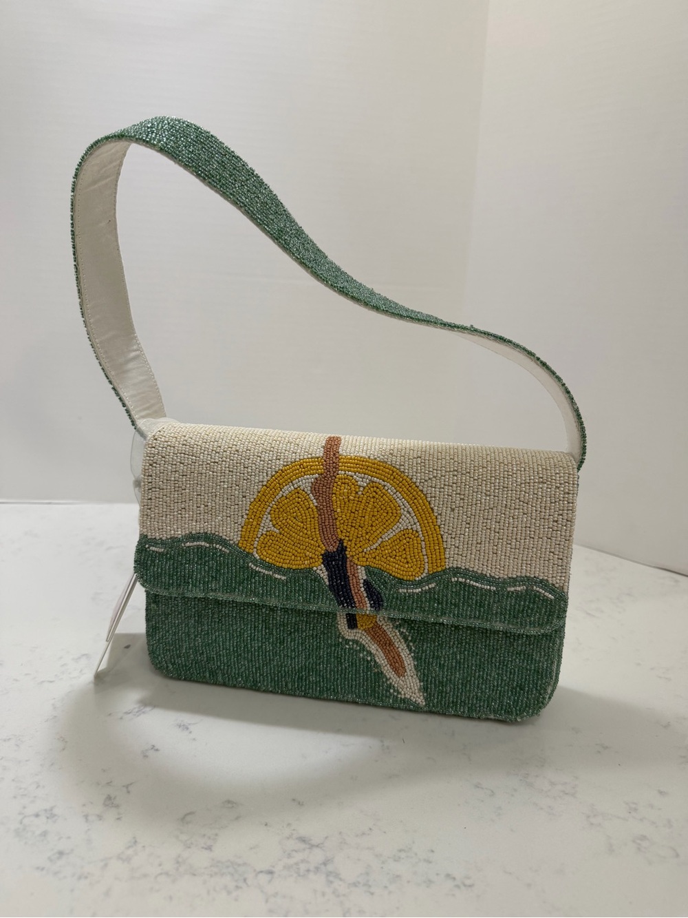 Green & Cream Embroidered Seaside Shoulder Bag - Picture 4 of 13